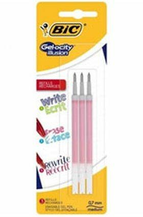 BLISTER 3 REFILL BIC GEL-OCITY ILLUSION PER PENNA GEL CANCELLABILE, PUNTA 0,7mm- ROSSO